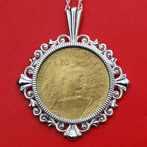 1966 Vatican Paul VI 20 Lire BU Unc Coin Solid 925 Sterling Silver Necklace NEW - Shepard with Sheep on his Shoulders