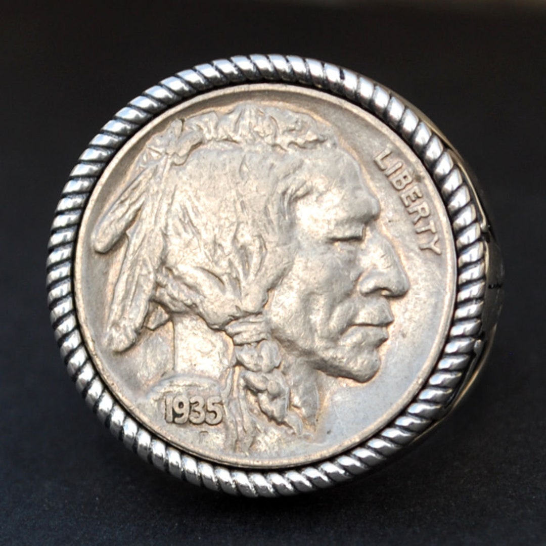 US 1935 Indian Head Buffalo Nickel AU Coin 925 Sterling Silver