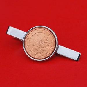 2002 Germany 5 Euro Cent Coin Silver Plated Tie Clip Clasp NEW - Oak Leaves