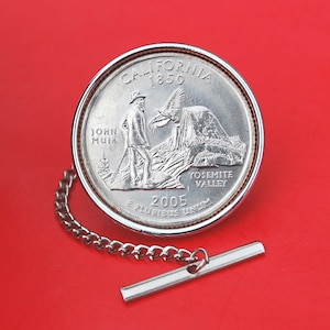 US 2005 State Quarter BU Uncirculated 25 Cent Coin Silver Plated Tie Tac Tack - Minnesota, California, West Virginia, Kansas, Oregon