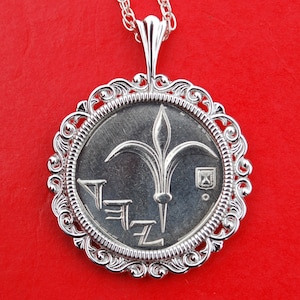 2006 Israel 1 New Sheqel BU Uncirculated Coin Solid 925 Sterling Silver Necklace NEW - Lily