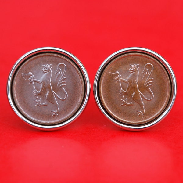 1980 Norway 5 Ore BU Uncirculated Coin Silver Cufflinks NEW - National Arms