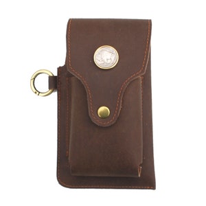US 1913~1938 Indian Head Buffalo Nickel Coin Leather Holster Pouches with Belt Loop Key Ring Cigarette Box Holder to Fit iPhone 13 12 11 etc