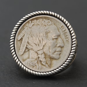 US 1918 Indian Head Buffalo Nickel Coin 925 Sterling Silver Signet Ring NEW - Buffalo Skull Design