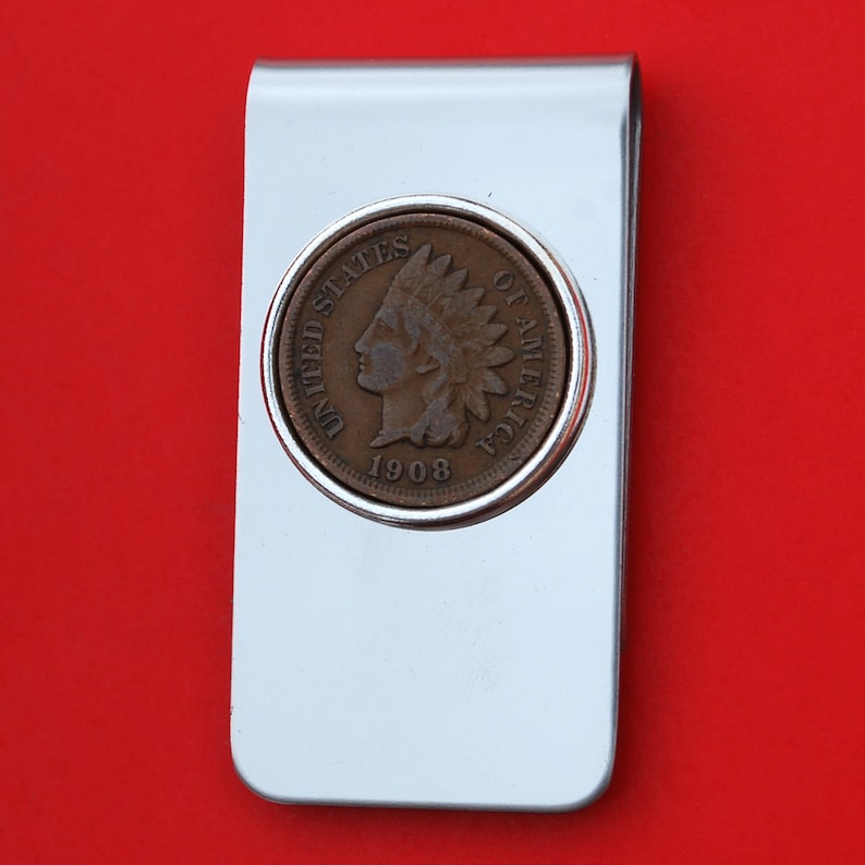 Lucky Penny US 1859 ~ 1909 Indian Head Small Cent Coin Silver Plated Stainless Steel Money Clip NEW