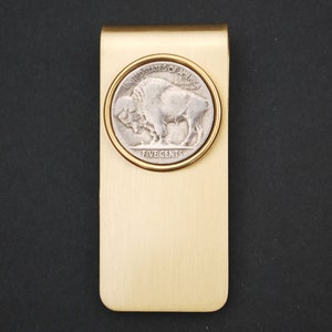 米国 1913 ~ 1938 インディアンヘッド バッファロー ニッケル 5 セント コイン 真鍮製 シルバー マネークリップ 新品 - 高品質 - メッキなしのオリジナルカラー