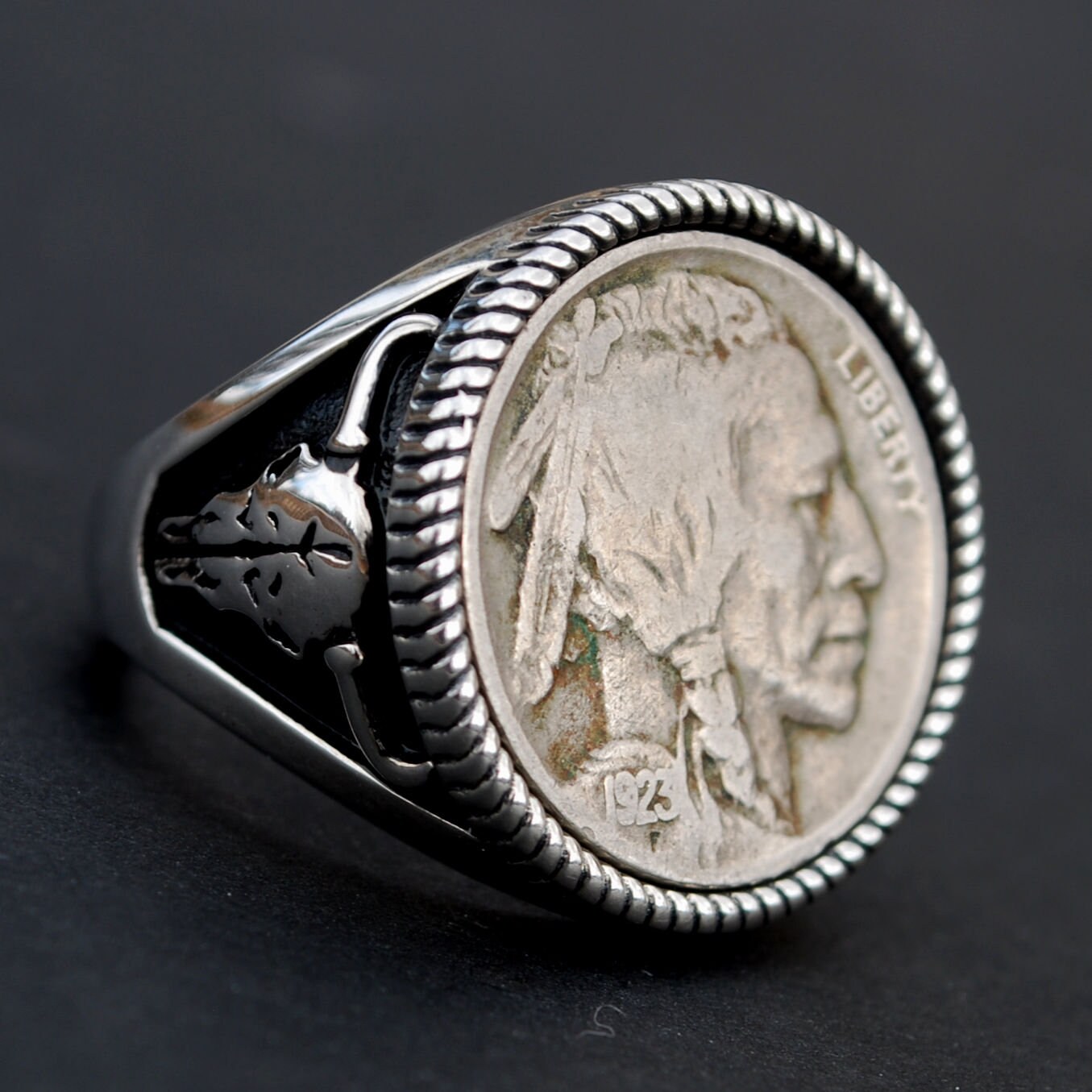 US 1923 Indian Head Buffalo Nickel Coin 925 Sterling Silver