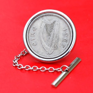 1928 ~ 1968 Irish Ireland 3 Pence Harp Coin Silver Plated Tie Tac Tack Pin NEW