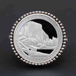 US 2010 California Yosemite National Park Quarter 90% Silver Proof Coin 925 Sterling Silver Signet Ring NEW - America the Beautiful
