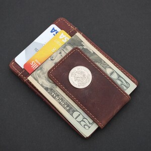 Mexiko 1950 25 Centavos 30% Silber Adler Schlange Münze magnetische Geld Clip & Brieftasche Combo neu - Crazy Pferd Wasser Büffel Leder