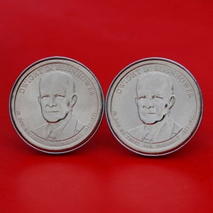 US 2015 Dollaro Presidenziale BU Uncircolato Moneta Silver Plated Cufflinks NUOVO - Dwight D. Eisenhower (1953-1961 Anni serviti) Opposti