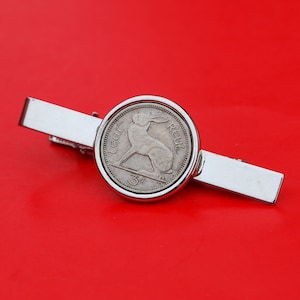 1928 ~ 1968 Irish Ireland 3 Pence Coin Silver Plated Tie Clip Bar Pin NEW - Lucky Rabbit Hare