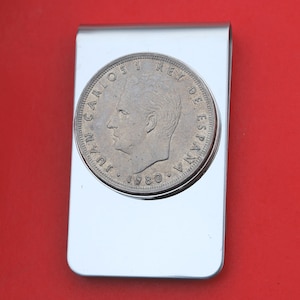 1975 ~ 1984 Spain 25 Pesetas Coin Stainless Steel Money Clip NEW - Juan Carlos I
