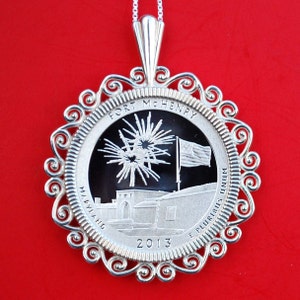 US 2013 Maryland Fort McHenry National Monument Quarter 90% Silver Proof Coin 925 Sterling Silver Necklace NEW - America the Beautiful