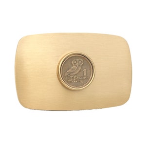1973 Greece 1 Drachma Athena&#39;s Owl Coin Solid Brass 40mm Belt Buckle NEW