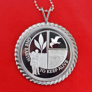 1972 Verenigde Naties 925 Sterling Silver Proof Coin 925 Sterling Zilveren Ketting - One Earth to Keep Alive
