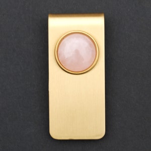 Gorgeous Natural Rose Quartz 18mm Cabochon Solid Brass Money Clip New - South Dakota State Mineral Stone