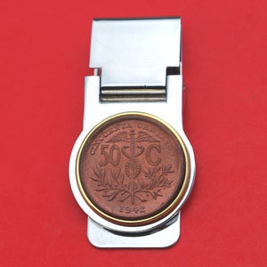 Bolivia 1942 50 Centavos Coin Hinged Money Clip - The Caduceus Short Staff Entwined by Two Serpents Surmounted by Wings