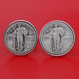 US 1928 Standing Liberty Quarter Dollar 90% Silver Coin Cufflinks NEW