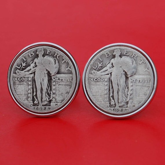 USA American Standing Liberty Silver Quarter Coin Cufflinks 