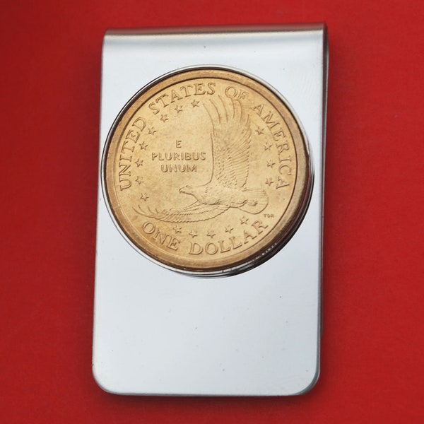 US 2000 ~ 2008 Sacagawea Dollar BU Uncirculated Coin Stainless Steel Gold Silver Money Clip NEW - Eagle in Flight Reverse