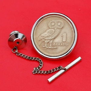 1973 Greece 1 Drachma Athena&#39;s Owl & Phoenix Coin Coin Silver Plated Tie Tack -New