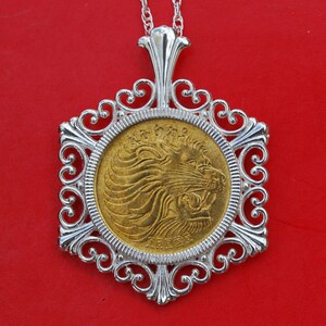 1977 Ethiopia 5 Cents BU Uncirculated Coin Solid 925 Sterling Silver Necklace NEW - Lion