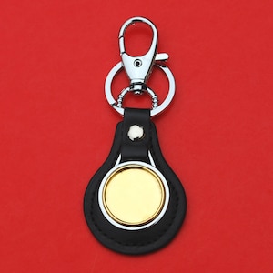 Blank Two Tone Man-made Leather Key Chain Ring Findings w. Coin Bezel to Fit US Quarters & Other 24mm ~ 24.3mm Diameter Coins or Cabochons