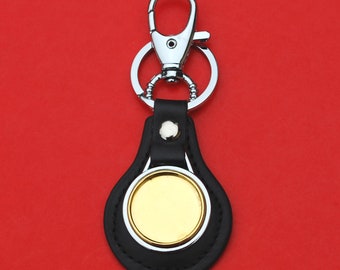 Blank Two Tone Man-made Leather Key Chain Ring Findings w. Coin Bezel to Fit US Quarters & Other 24mm ~ 24.3mm Diameter Coins or Cabochons