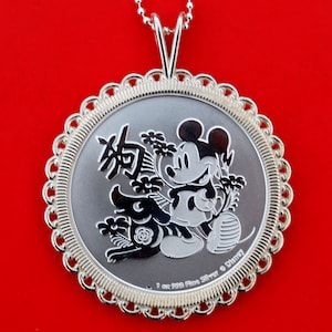 2018 Disney Mickey Mouse Niue Lunar Year of the Dog 1 oz Zilveren Munt 925 Sterling Zilveren Ketting NIEUW
