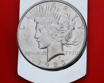 US 1923 Peace Dollar 90% Silver Coin Stainless Steel Large Money Clip NEW - Wide Design