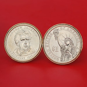 US 2008 Presidential Dollar BU Uncirculated Coin Gold Plated Cufflinks NEW - Andrew Jackson (1829-1837)