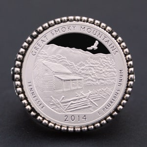 US 2014 Tennessee Great Smoky Mountains National Park Quarter 90% Silver Proof Coin 925 Sterling Signet Ring NEW - America the Beautiful