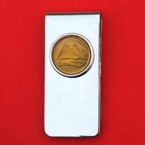 Egypt 1984 1 Piastre Gold Pyramids Gem BU Uncirculated Coin Solid Brass Money Clip New