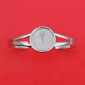 1928 ~ 1969 Ierse Ierse harp 6 pence munt verzilverde manchet armband NIEUW