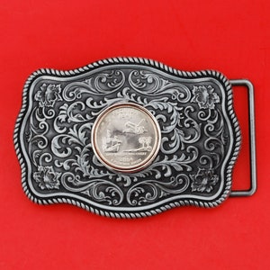 US 2004 State Quarter BU Uncirculated 25 Cent Coin Belt Buckle - Texas, Michigan, Florida, Iowa, Wisconsin