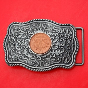 Bolivia 1942 50 Centavos Coin Silver Tone Belt Buckle NEW - The Caduceus Short Staff Entwined by Two Serpents Surmounted by Wings