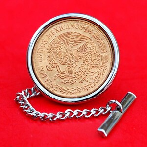 1973 Mexico 5 Centavos BU Uncirculated Coin Silver Plated Tie Tac Tack Pin - National Arms Eagle on Cactus with Snake in Beak above Wreath
