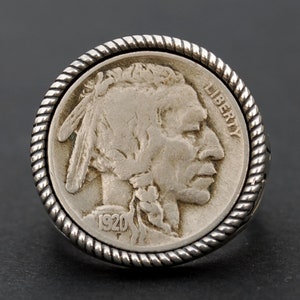 US 1920 Indian Head Buffalo Nickel Coin 925 Sterling Silver Signet Ring NEW - Buffalo Skull Design