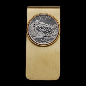 US 2006 State Quarter BU Unc Coin Solid Brass Original Color Money Clip - Nebraska, Nevada, South Dakota, North Dakota, Colorado