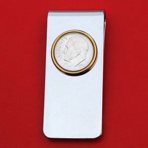 US 1946 ~ 1964 Roosevelt Dime 90% Silver 10 Cent Coin Gold Silver Two Tone Money Clip NEW - High Quality