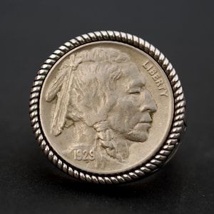 US 1929 Indian Head Buffalo Nickel Coin 925 Sterling Silver Signet Ring NEW - Buffalo Skull Design
