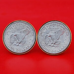 US 1979~1999 Susan B. Anthony Dollar BU Unc Coin Gold Plated Cufflinks NEW - Reverses