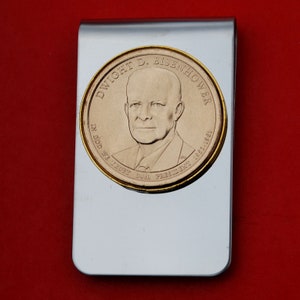 US 2015 Dollaro presidenziale BU Moneta Inversione D&#39;oro Oro Oro 2 Toni Money Clip NUOVO - Dwight D. Eisenhower (1953-1961 Anni serviti)