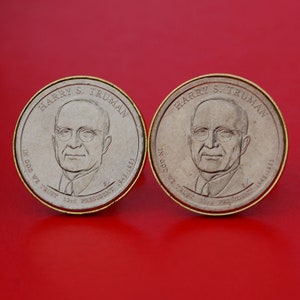 US 2015 Presidential Dollar BU Uncirculated Coin Gold Plated Cufflinks NEW - Harry S. Truman (1945-1953 Years Served) Obverses