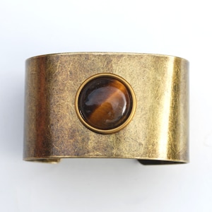 Gorgeous Tiger Eye Cabochon Solid Brass Antique Finish Cuff Bracelet NEW