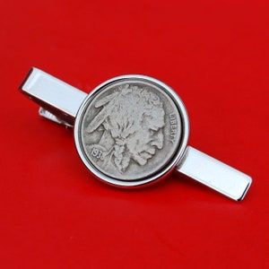 US 1913 ~ 1938 Indian Head Buffalo Nickel 5 Cent Coin Silver Plated Tie Clip Clasp NEW