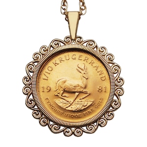 1981 South Africa 1/10 oz gold krugerrand BU Uncirculated Coin Necklace NEW - 14K Solid Yellow Gold Bezel and 14K Solid Yellow Gold Chain