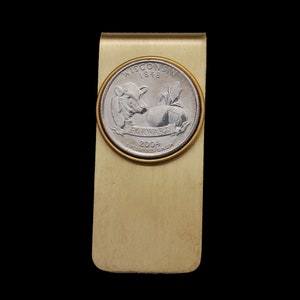 US 2004 State Quarter BU Unc Coin Solid Brass Original Color Money Clip - Texas, Michigan, Florida, Iowa, Wisconsin