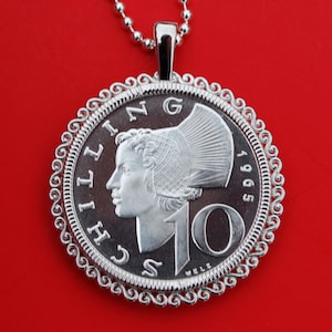 1965 Austria 10 Schilling BU Uncirculated 64% Silver Coin 925 Sterling Silver Necklace NEW - Woman of Wachau